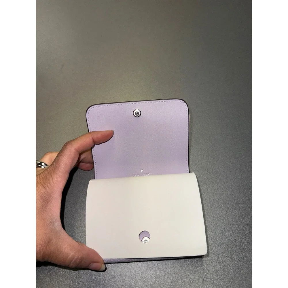 Kate Spade Kayla Pebbled Leather Small L-Zip Bifold Wallet Light Froz KK056 - Picture 5 of 9